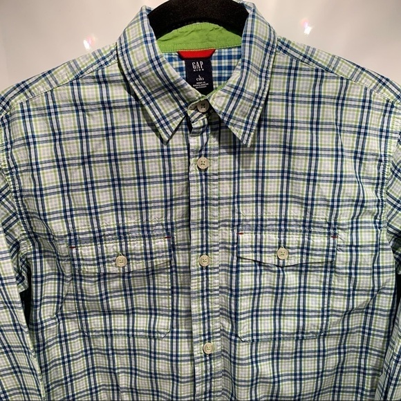 Gap Kids Button Front Shirt Size Large (10) Blue Plaid Long Sleeve Convertible - Picture 1 of 9